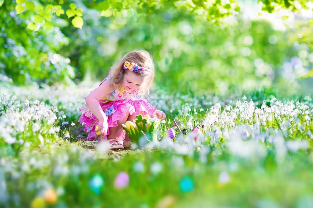 Young-girl-searching-for-Easter-eggs-in-the-grass-sunny-day
